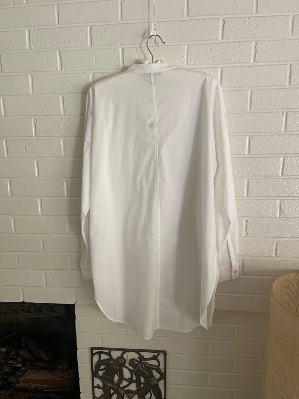 Eileen Fisher mandarin collar button-Up LS shirt. Org. cotton. Gorgeous fabric! - Picture 3 of 8